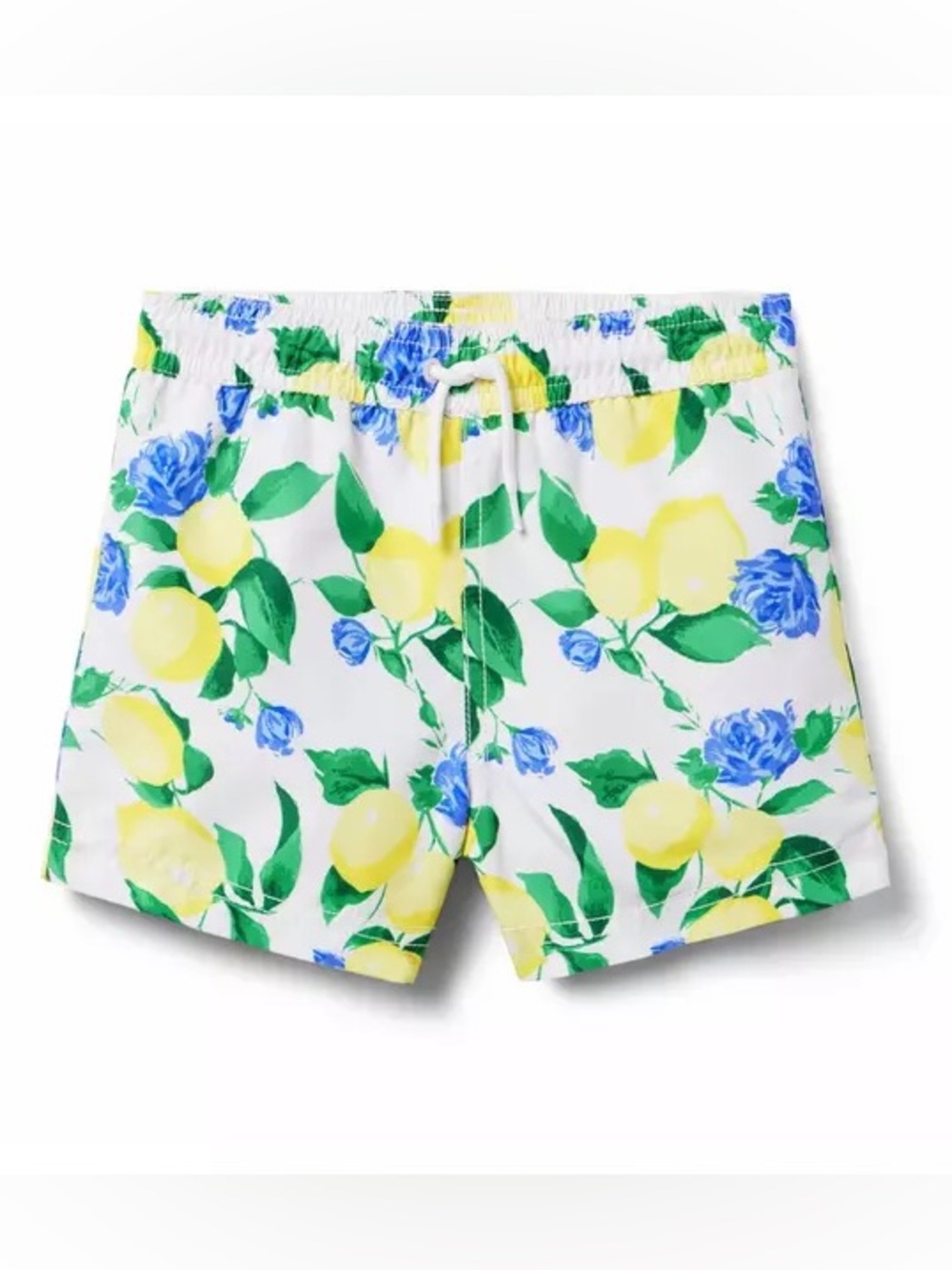 Janie and Jack Yellow Lemon & Blue Floral Swim Trunks